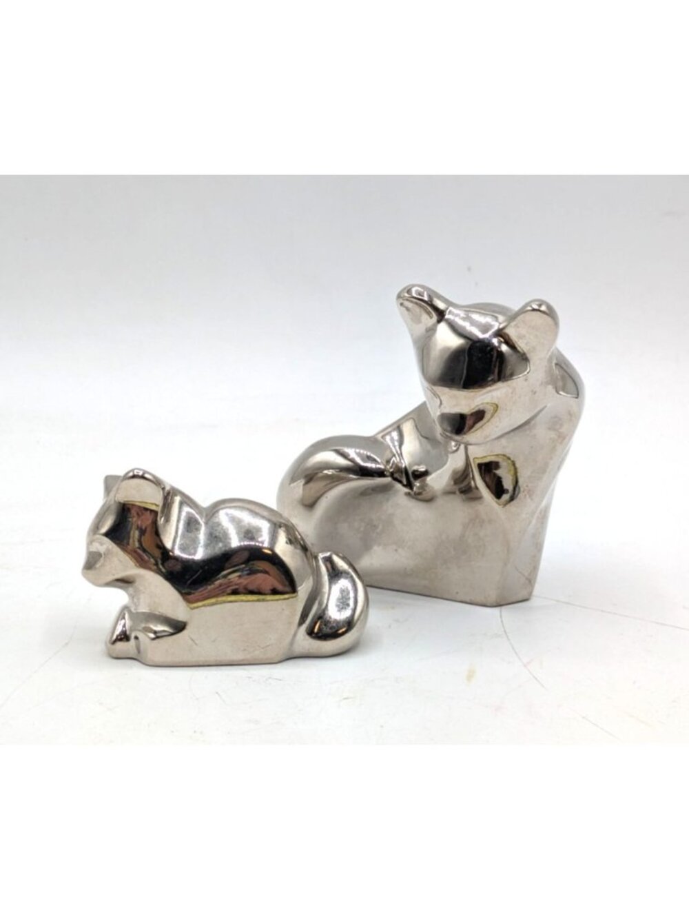 Dansk Silver Chrome Cat and Kitten Paperweight Heavy Modern Abstract Figurines